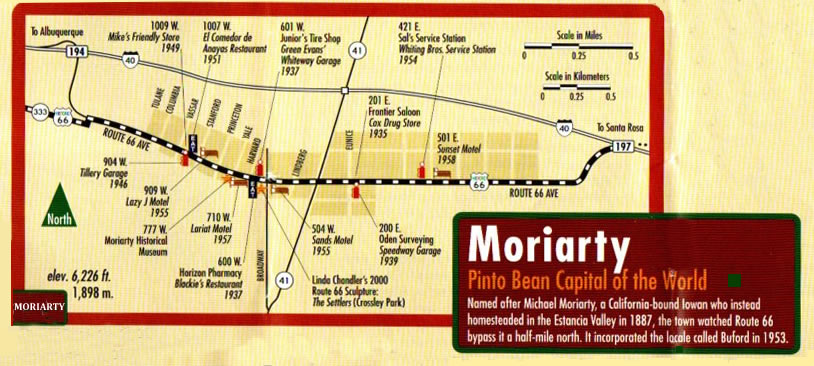 map of Route 66 through Moriarty, NM